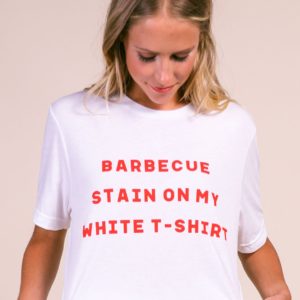 charlie southern bbq stain white tshirt