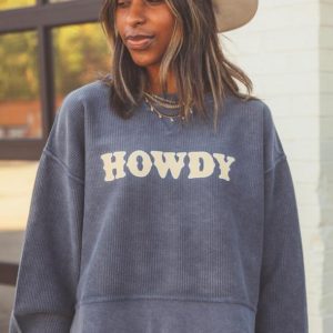 Charlie Southern Howdy Navy Cropped Corded Sweatshirt