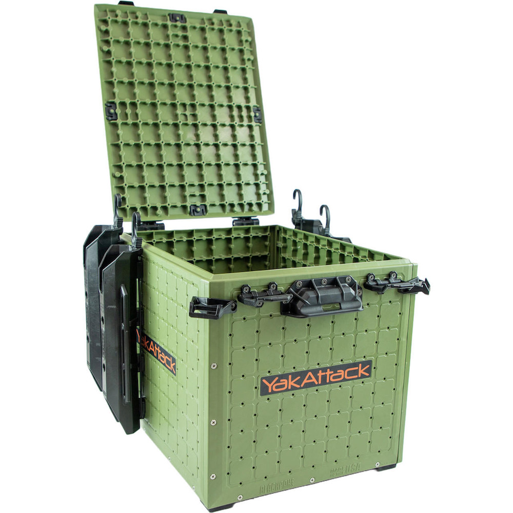 YakAttack Blackpak Pro Fishing Crate 13x16 olive green open
